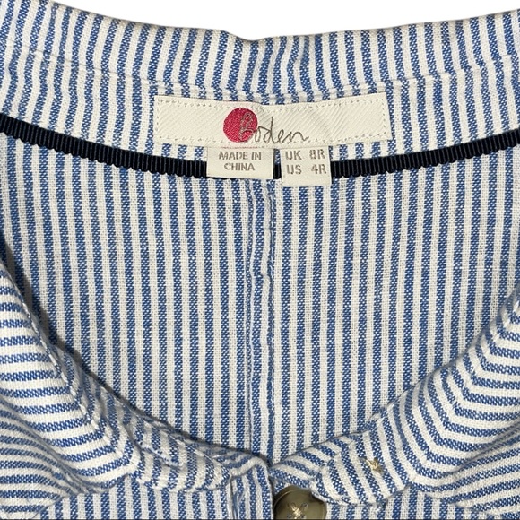 Boden Lucinda Romper Blue White Striped Linen/Cotton US 4 UK 8 - Picture 3 of 6